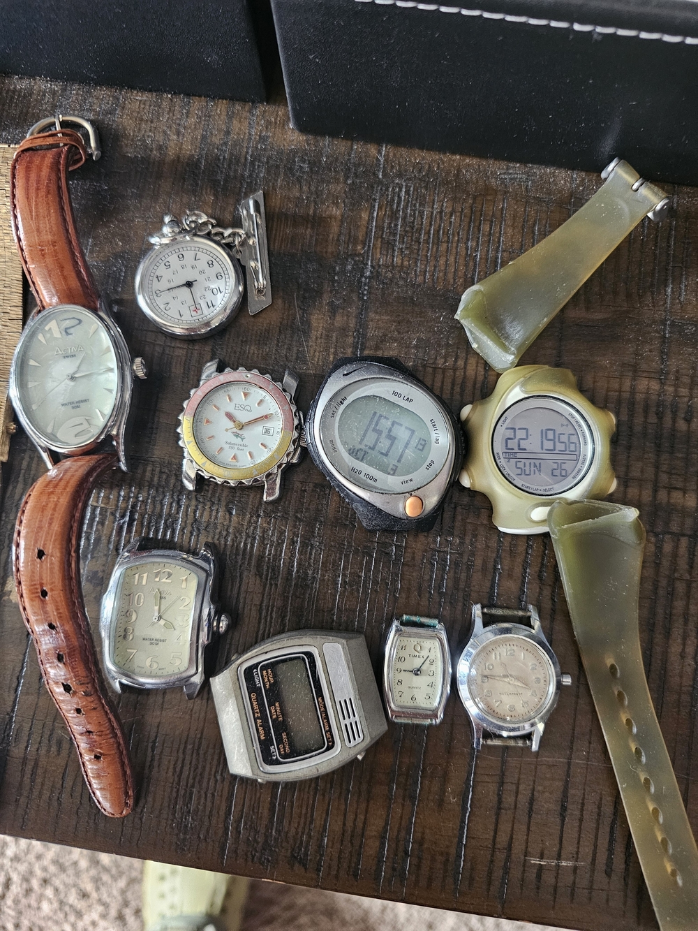 Assorted Men's Electronic and Analog Watches - Green, Silver, Brown
